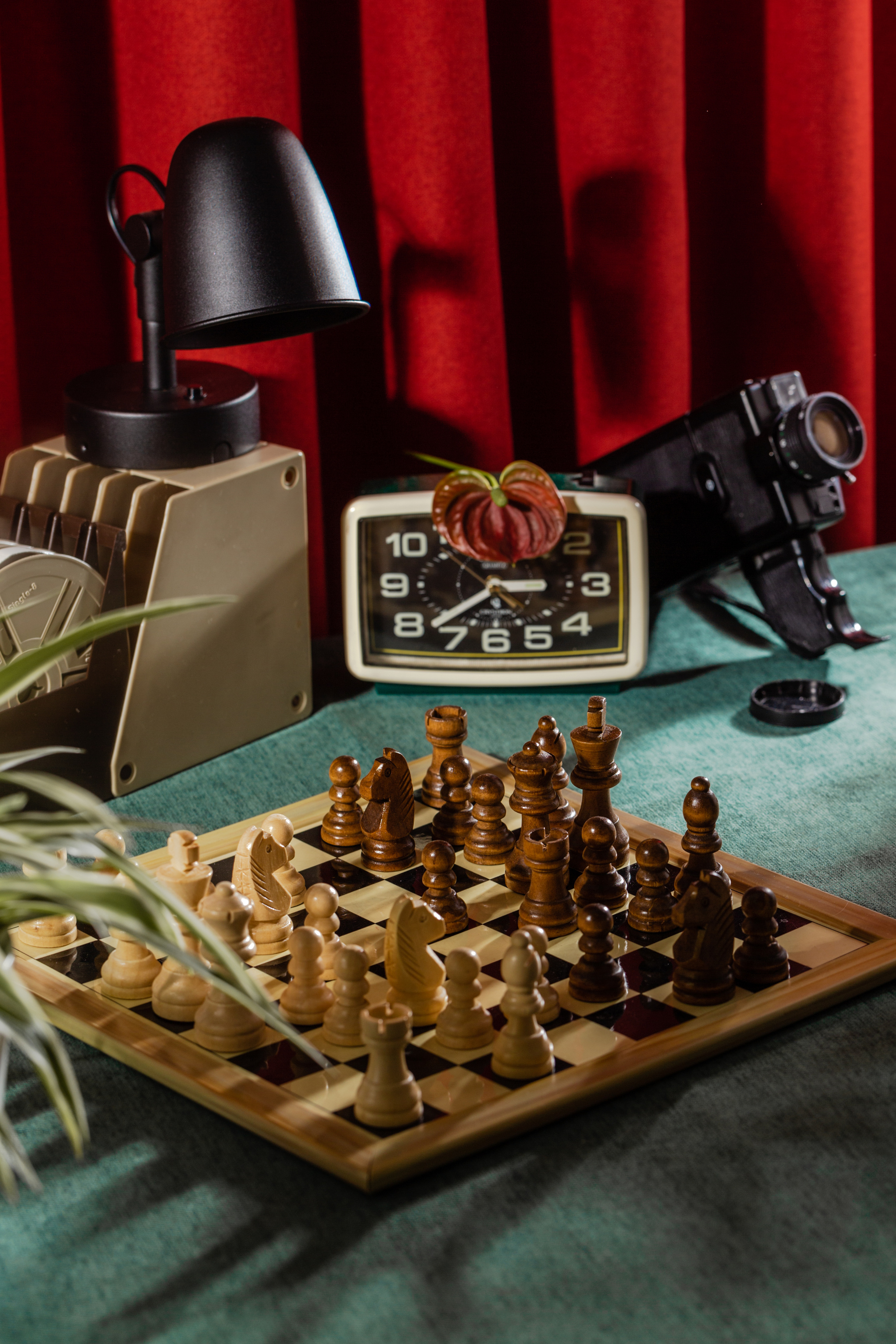 Wooden Chessboard on Wooden Table